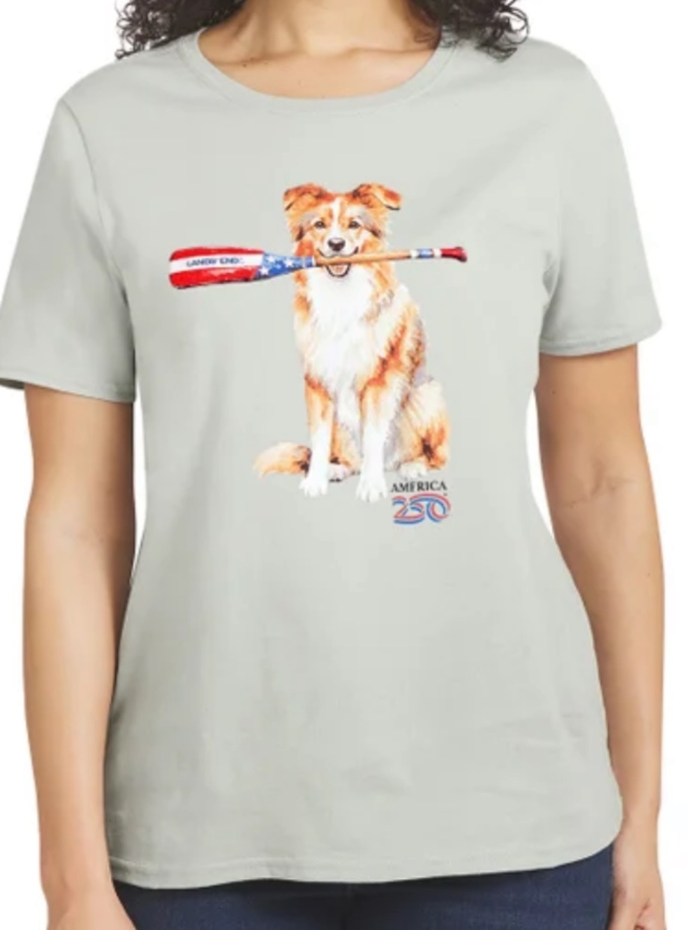 Lands' End Light Gray Tee with Dog Holding American Paddle - Picture 5 of 7